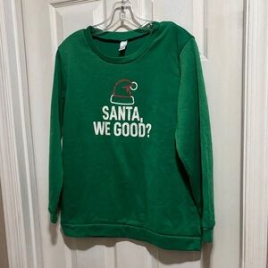 15/$5 Green Holiday Sweatshirt with Santa Hat Design